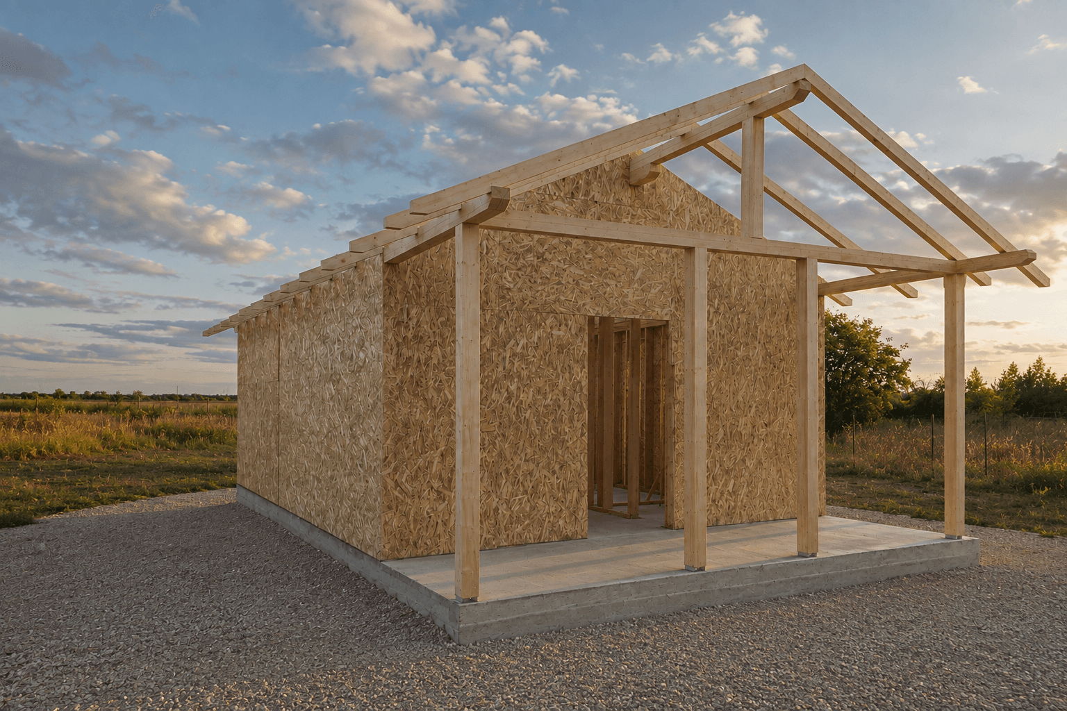 Structura acoperișului unei cabane din lemn în timpul construcției